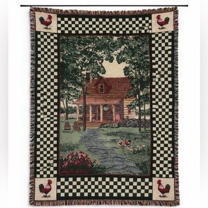 Bob Timberlake Country Cabin Tapestry Throw Blanket Rooster Cottage 100% Cotton